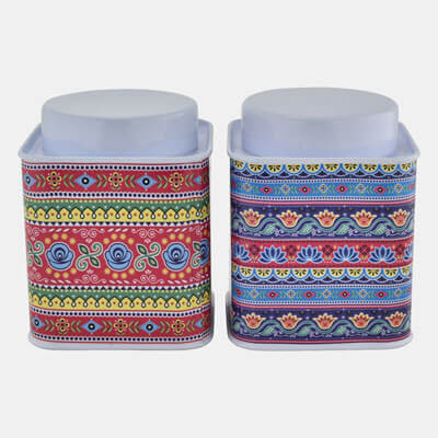 WHITE SQUARE CONTAINER WITH FLORAL PATTERN  SET OF 2 PCS