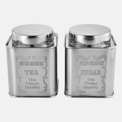 SILVER SQUARE CONTAINER WITH ENGRAVING SET OF 2 PCS TEA SUGAR