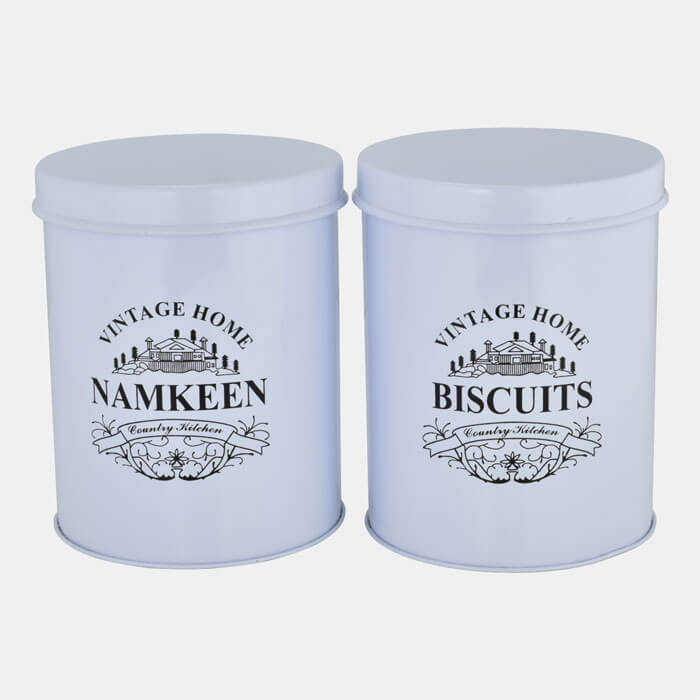 WHITE VINTAGE HOME STORAGE CONTAINER SET OF 2 PCS. BISCUITS & NAMKEEN